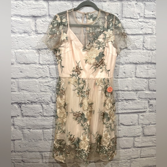 Chi Chi London Floral Embroidered Mesh Overlay Midi Dress in Nude size 10 NWT - Picture 2 of 9